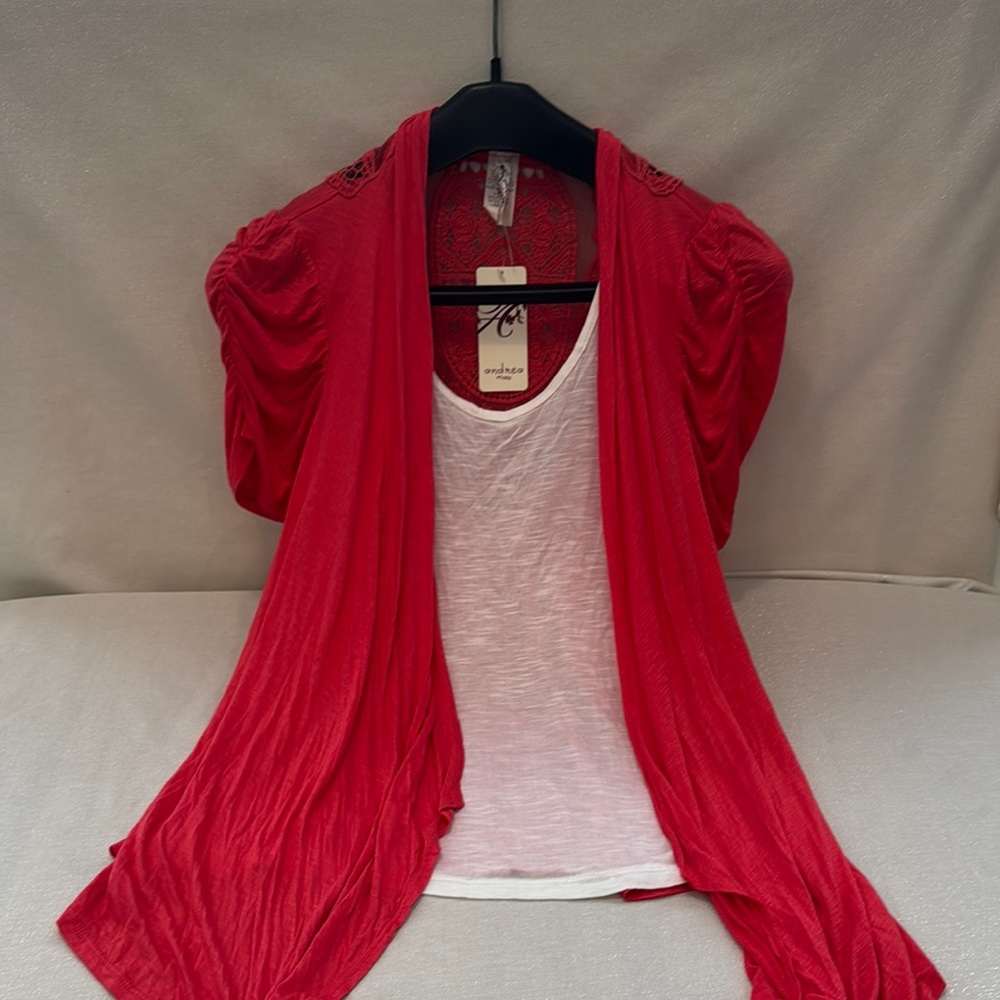 ANDREA FENZI Apricot Red and White Layered Blouse